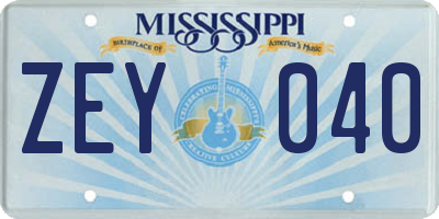 MS license plate ZEY040