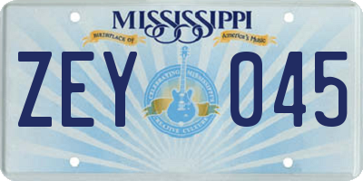 MS license plate ZEY045