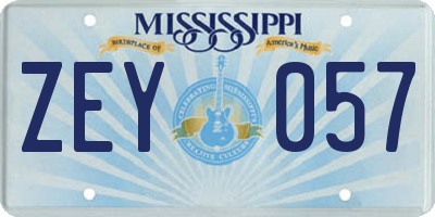 MS license plate ZEY057