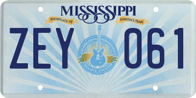 MS license plate ZEY061