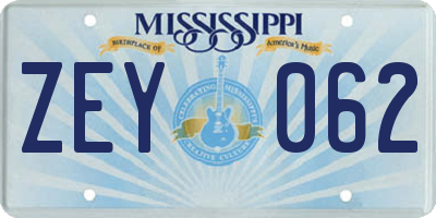 MS license plate ZEY062