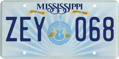 MS license plate ZEY068