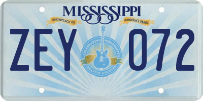 MS license plate ZEY072