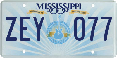 MS license plate ZEY077
