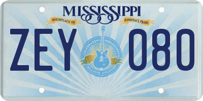 MS license plate ZEY080