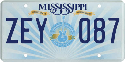 MS license plate ZEY087