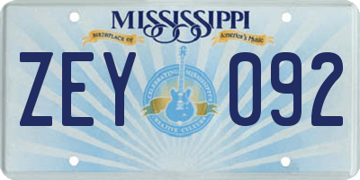 MS license plate ZEY092