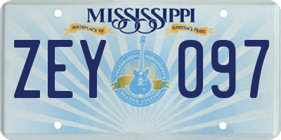 MS license plate ZEY097
