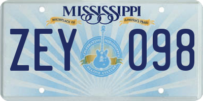 MS license plate ZEY098