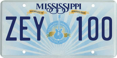 MS license plate ZEY100