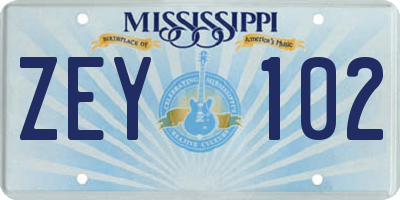 MS license plate ZEY102