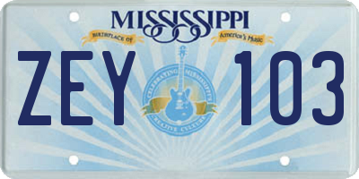 MS license plate ZEY103