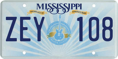 MS license plate ZEY108