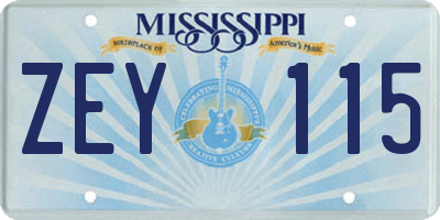 MS license plate ZEY115