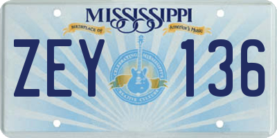 MS license plate ZEY136