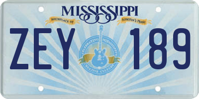 MS license plate ZEY189
