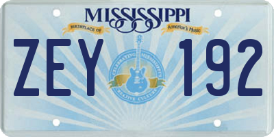 MS license plate ZEY192