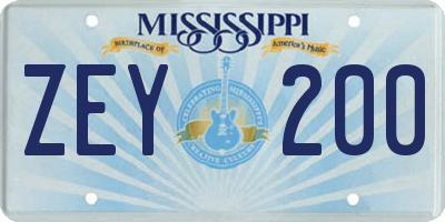 MS license plate ZEY200