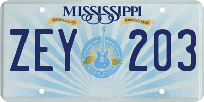 MS license plate ZEY203