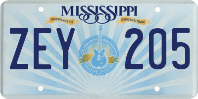 MS license plate ZEY205