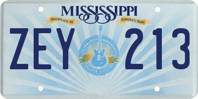 MS license plate ZEY213