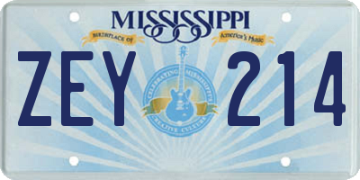 MS license plate ZEY214
