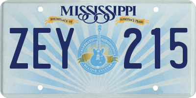 MS license plate ZEY215