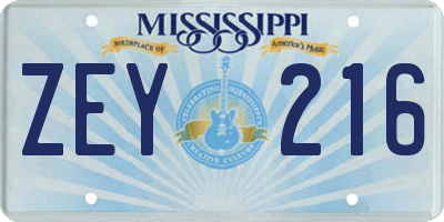 MS license plate ZEY216