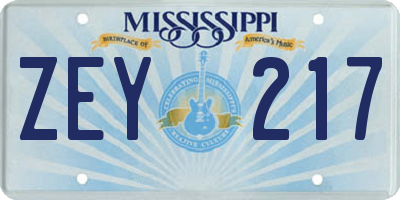 MS license plate ZEY217