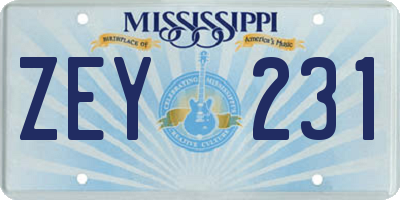 MS license plate ZEY231