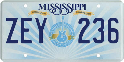 MS license plate ZEY236