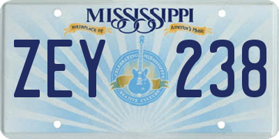 MS license plate ZEY238