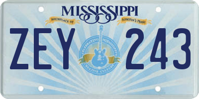 MS license plate ZEY243