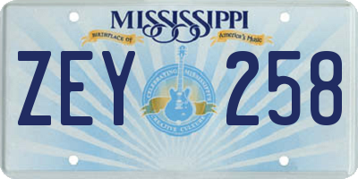 MS license plate ZEY258