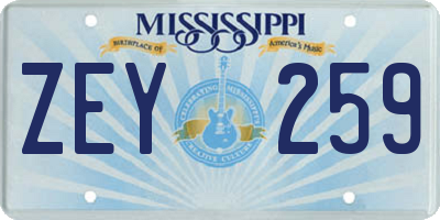 MS license plate ZEY259