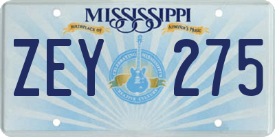 MS license plate ZEY275