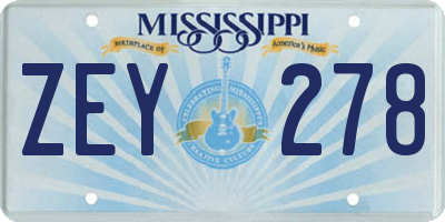 MS license plate ZEY278
