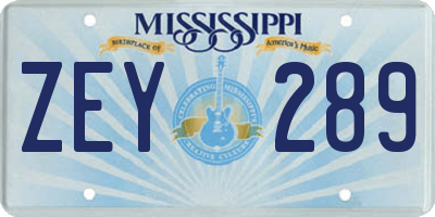 MS license plate ZEY289