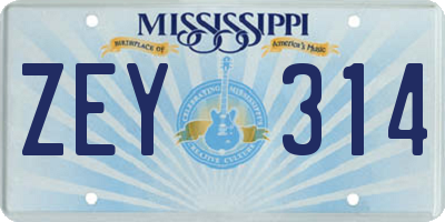 MS license plate ZEY314