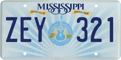 MS license plate ZEY321