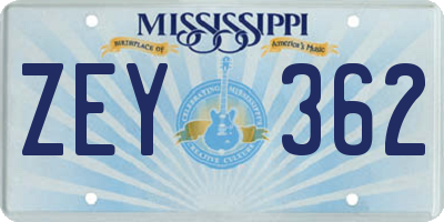 MS license plate ZEY362