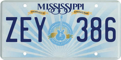 MS license plate ZEY386