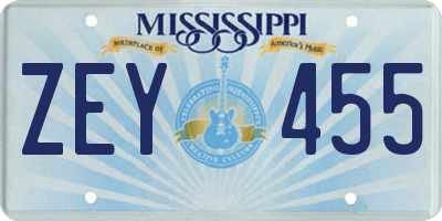 MS license plate ZEY455
