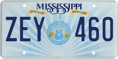 MS license plate ZEY460