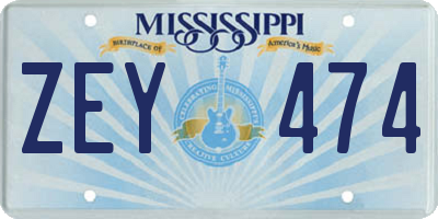 MS license plate ZEY474