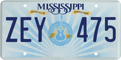 MS license plate ZEY475