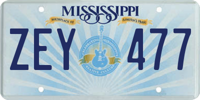 MS license plate ZEY477