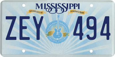 MS license plate ZEY494