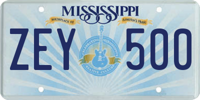 MS license plate ZEY500