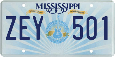 MS license plate ZEY501